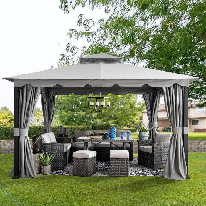 SUNJOY 11x13 Gray 2-Tier Steel Soft Top Gazebo with Ceiling Hook