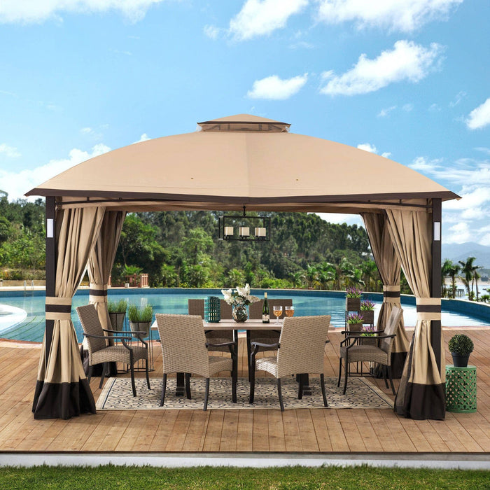 SUNJOY 11x13 Steel Patio Gazebo with LED Light, Bluetooth Speaker and Hook