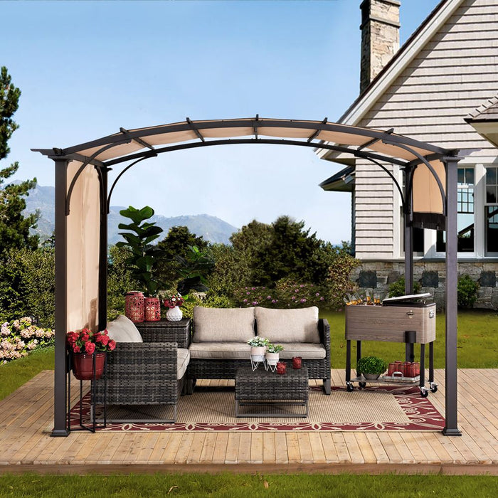 SUNJOY 9.5x11.5 Patio Pergola with Sliding Canopy and Woodgrain Metal Frame