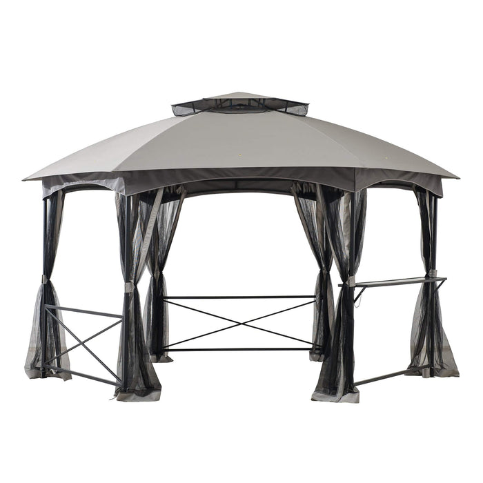 SUNJOY 15x15 Hexagon Soft Top Gazebo with Netting and Bar Shelf