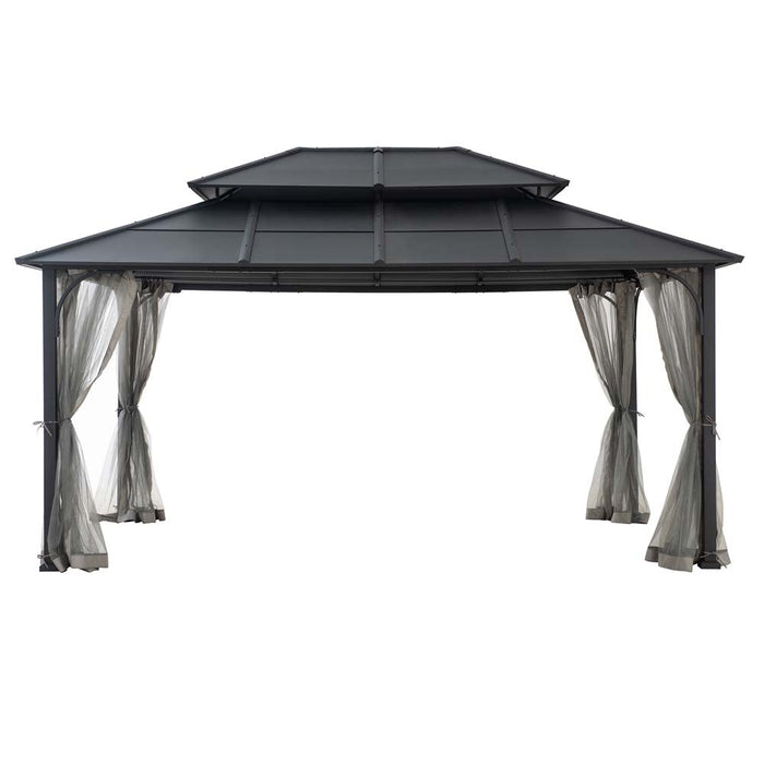 SUNJOY 12x16 Hard Top Gazebo with Steel Roof, Ceiling Hook, and Netting