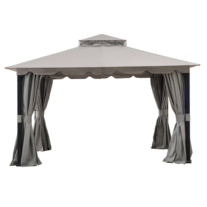 SUNJOY 11x13 Gray 2-Tier Steel Soft Top Gazebo with Ceiling Hook