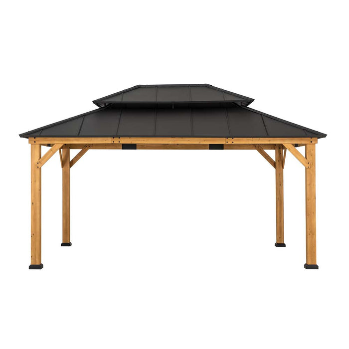 SUNJOY 12x16 Wooden Gazebo with 2-tier Metal Roof and Ceiling Hook