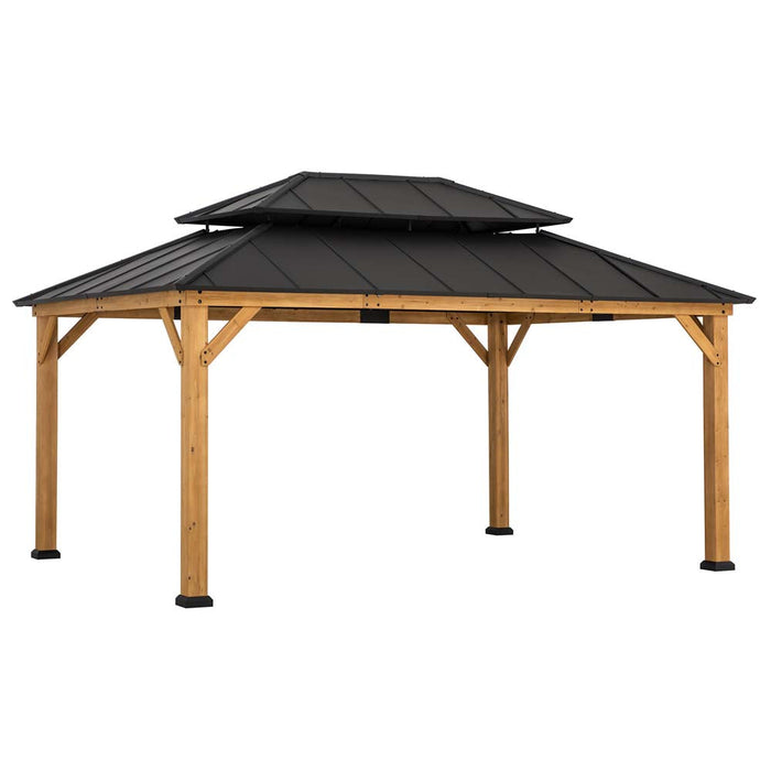 SUNJOY 12x16 Wooden Gazebo with 2-tier Metal Roof and Ceiling Hook