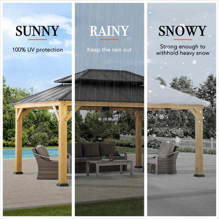 SUNJOY 12x16 Wooden Gazebo with 2-tier Metal Roof and Ceiling Hook