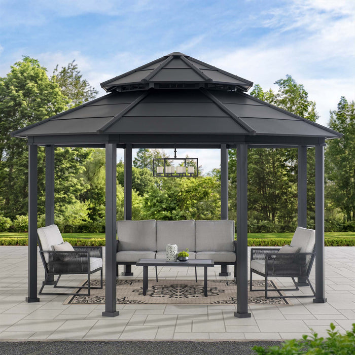 SUNJOY 15x15 Octagon Hardtop Gazebo with Dual Rails and Ceiling Hook