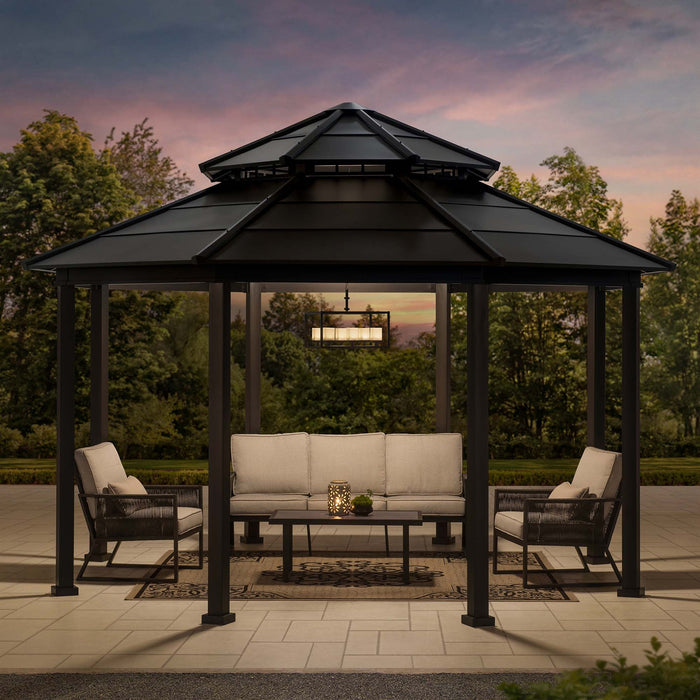 SUNJOY 15x15 Octagon Hardtop Gazebo with Dual Rails and Ceiling Hook