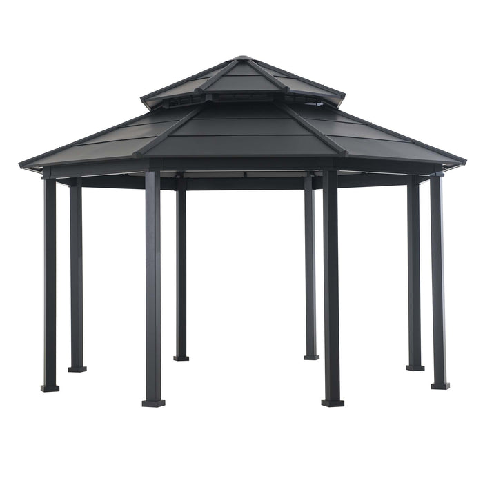 SUNJOY 15x15 Octagon Hardtop Gazebo with Dual Rails and Ceiling Hook