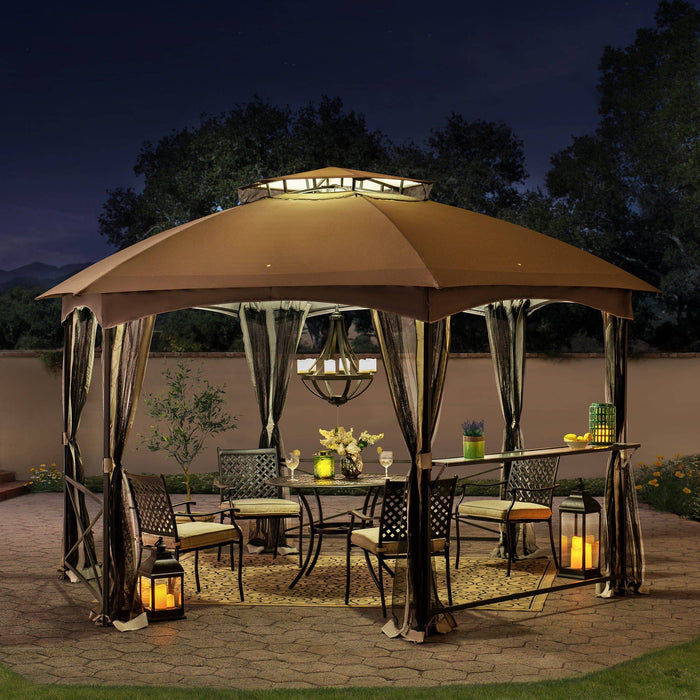 SUNJOY 15x15 Hexagon Soft Top Gazebo with Netting and Bar Shelf