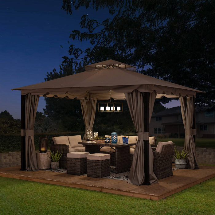 SUNJOY 11x13 Gray 2-Tier Steel Soft Top Gazebo with Ceiling Hook