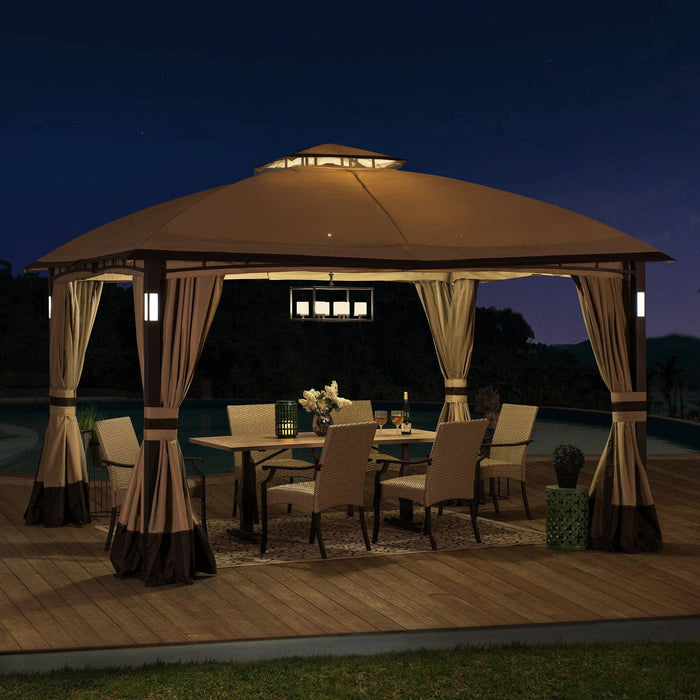 SUNJOY 11x13 Steel Patio Gazebo with LED Light, Bluetooth Speaker and Hook