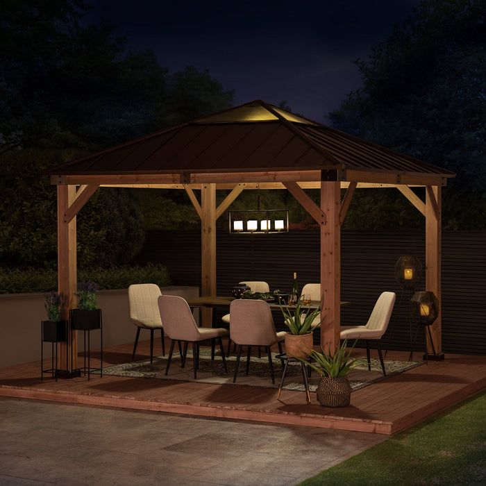 SUNJOY 11x11 Small Outdoor Wooden Gazebo with Metal Roof and Skylight