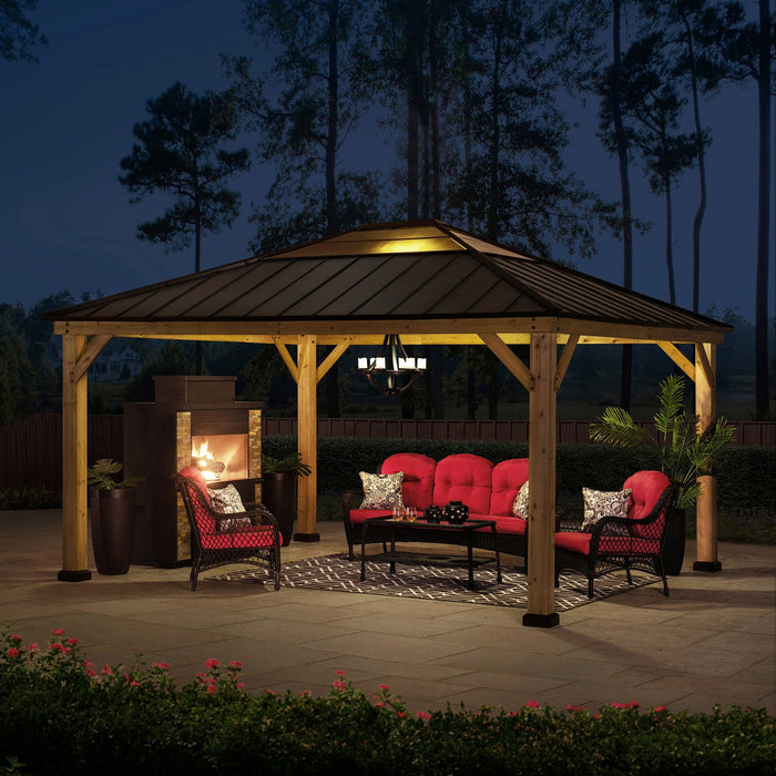 SUNJOY 13x15 Wood Frame Gazebo with Translucent Skylight