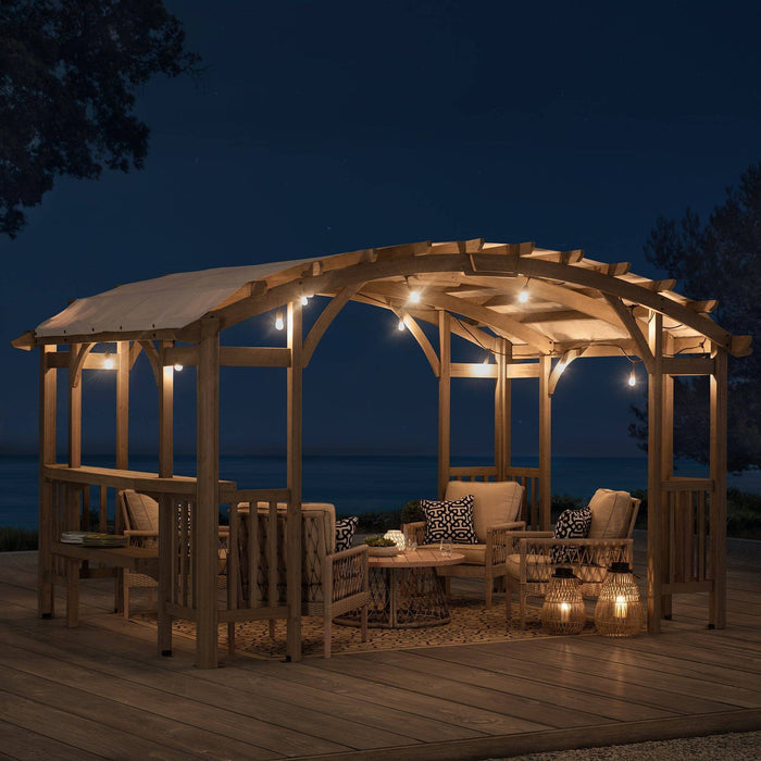 SUNJOY 10x14 Wood Pergola with Sunshade and Shelves