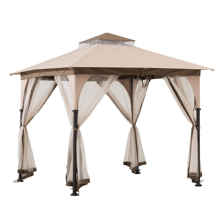 SUNJOY 9.5x9.5 2-Tier Steel Backyard Gazebo with Netting