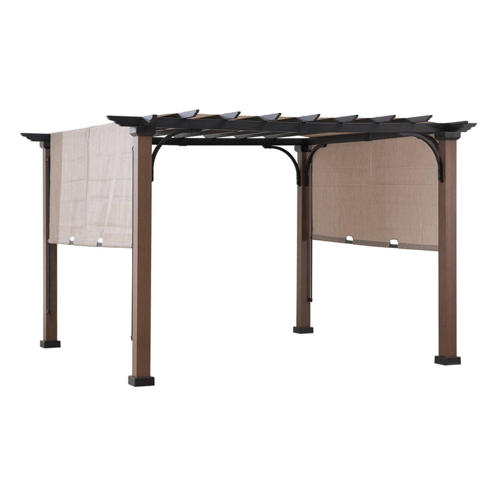 SUNJOY 11x11 Metal Pergola with Sliding Canopy & Wood-Look Finish