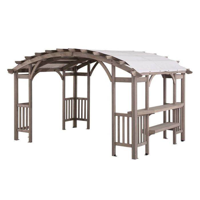 SUNJOY 10x14 Wood Pergola with Sunshade and Shelves