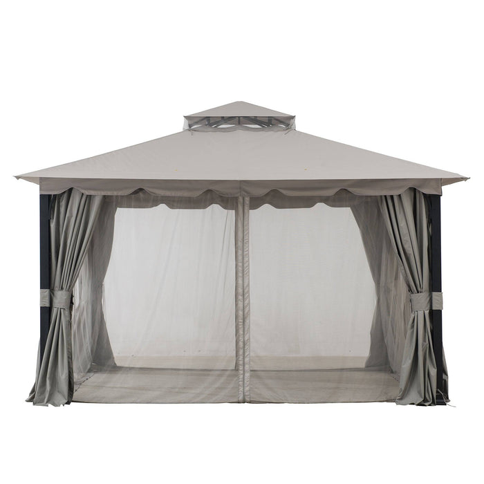 SUNJOY 11x13 Gray 2-Tier Steel Soft Top Gazebo with Ceiling Hook