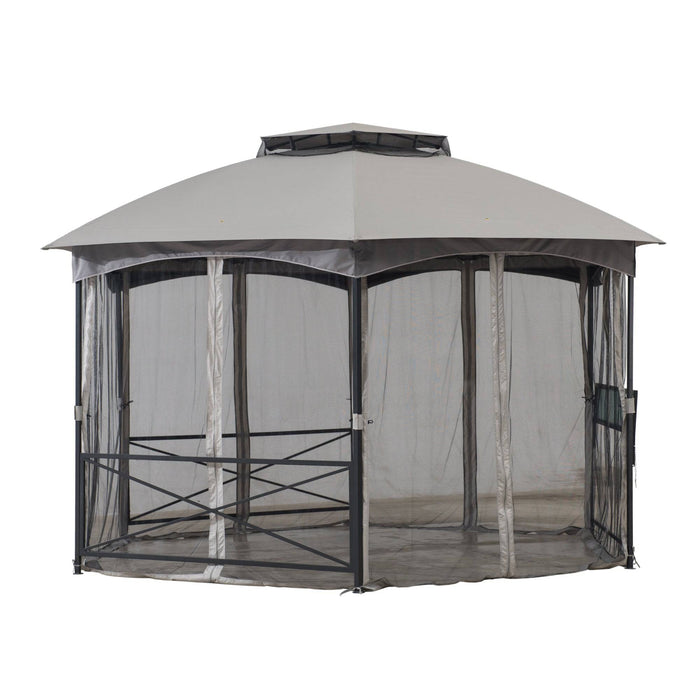 SUNJOY 15x15 Hexagon Soft Top Gazebo with Netting and Bar Shelf