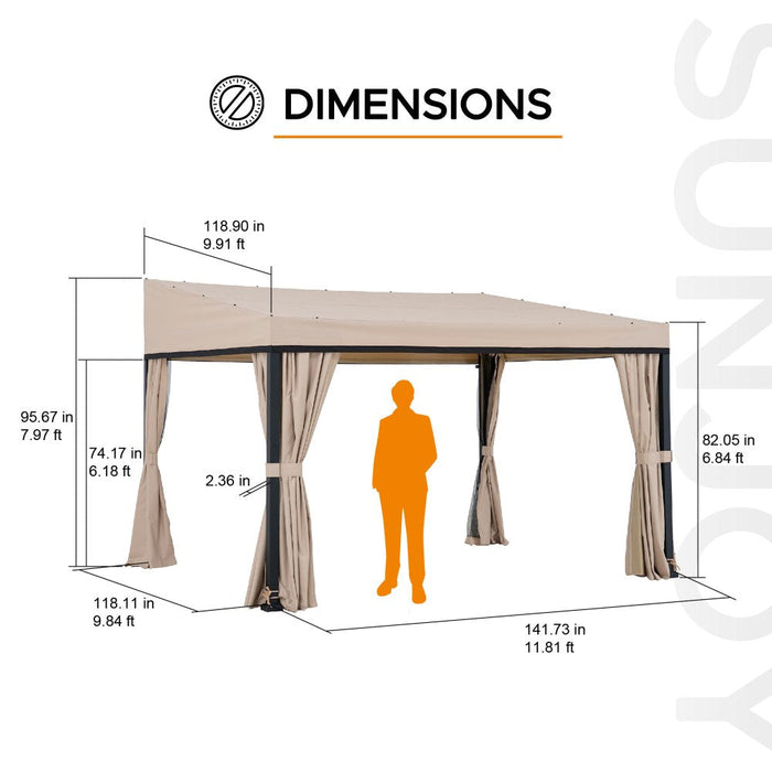 SUNJOY Wall Mounted Gazebo, Lean to Gazebo with Curtain and Netting