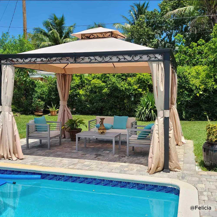 SUNJOY 10x12 Steel Patio Gazebo with Netting and Curtain