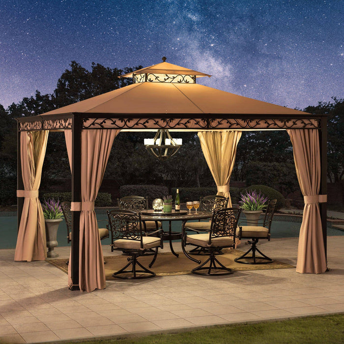 SUNJOY 10x12 Steel Patio Gazebo with Netting and Curtain