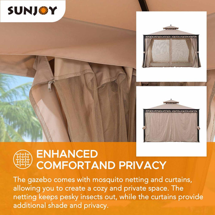 SUNJOY 10x12 Steel Patio Gazebo with Netting and Curtain