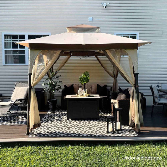 SUNJOY 9.5x9.5 2-Tier Steel Backyard Gazebo with Netting