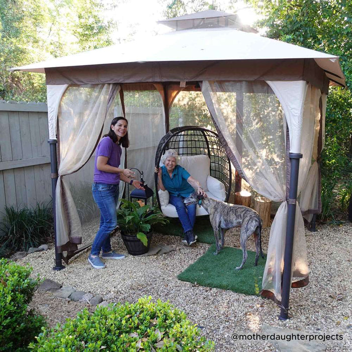 SUNJOY 9.5x9.5 2-Tier Steel Backyard Gazebo with Netting