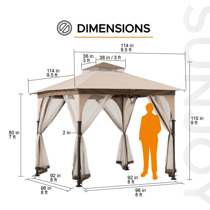 SUNJOY 9.5x9.5 2-Tier Steel Backyard Gazebo with Netting