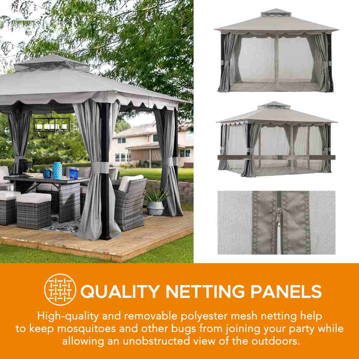 SUNJOY 11x13 Gray 2-Tier Steel Soft Top Gazebo with Ceiling Hook