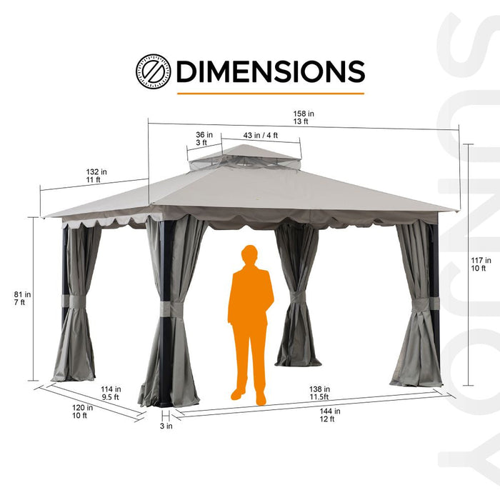 SUNJOY 11x13 Gray 2-Tier Steel Soft Top Gazebo with Ceiling Hook