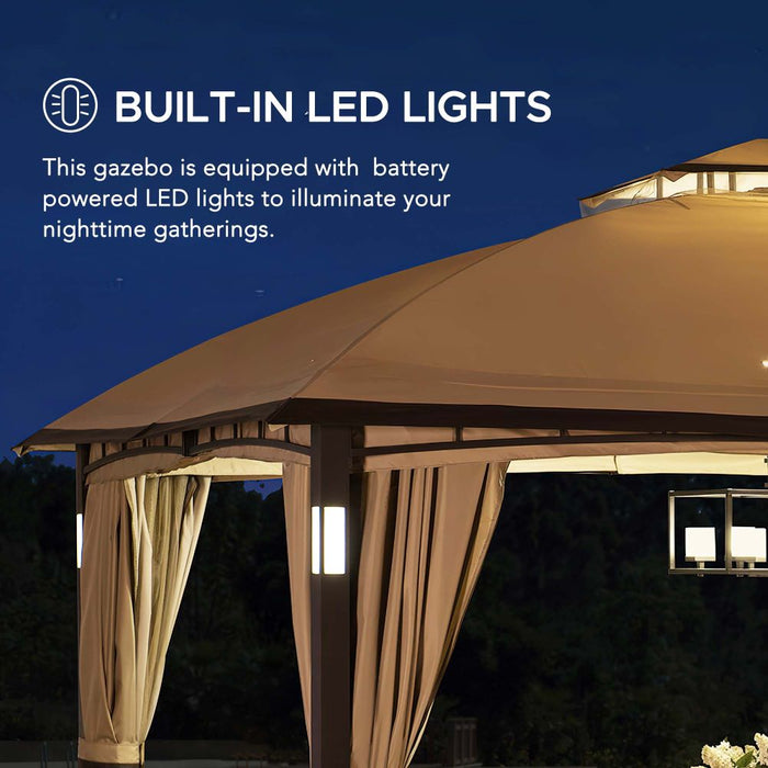 SUNJOY 11x13 Steel Patio Gazebo with LED Light, Bluetooth Speaker and Hook