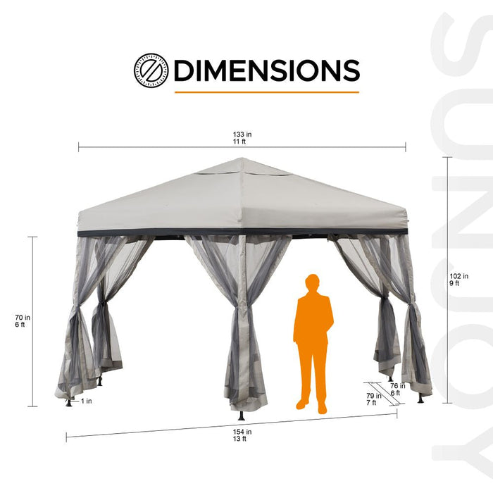 SUNJOY 11x11 Hexagon Pop Up Gazebo with Netting