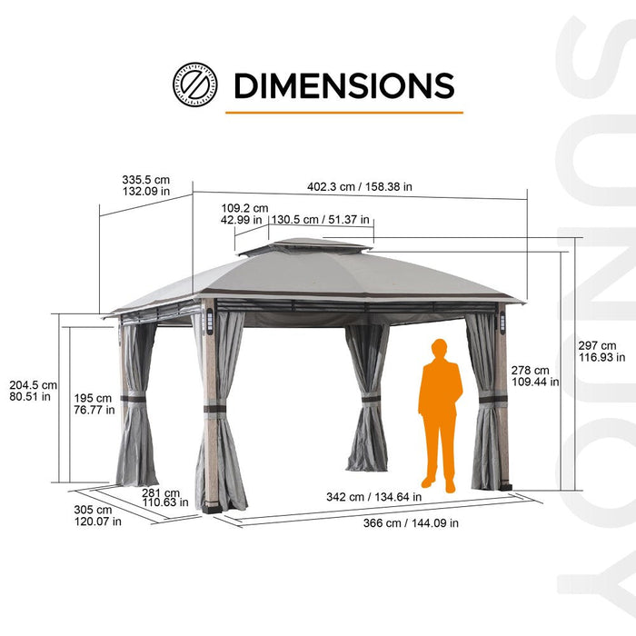 SUNJOY 11x13 Backyard Gazebo with LED Light, Bluetooth Speaker and Hook