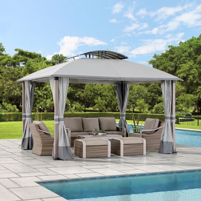 SUNJOY 11x13 Outdoor Canopy Gazebo Kit with Netting and Curtain