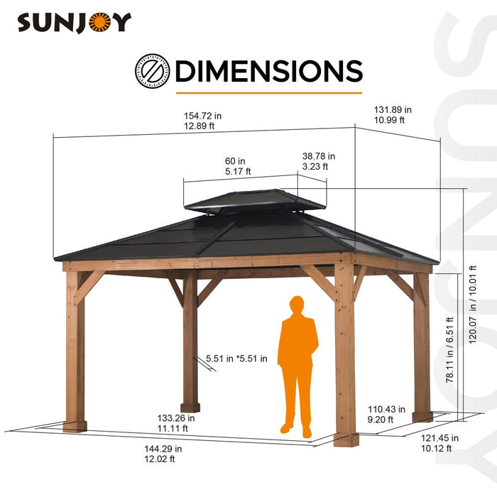 SUNJOY 11x13 Hardtop Gazebo with Cedar Frame and Ceiling Hook