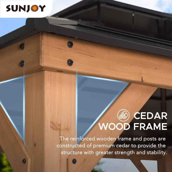 SUNJOY 11x13 Hardtop Gazebo with Cedar Frame and Ceiling Hook