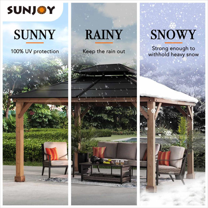 SUNJOY 11x13 Hardtop Gazebo with Cedar Frame and Ceiling Hook