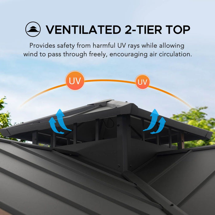 SUNJOY 12x12 Roanforth Gazebo With 2-Tier Roof and Ceiling Hook