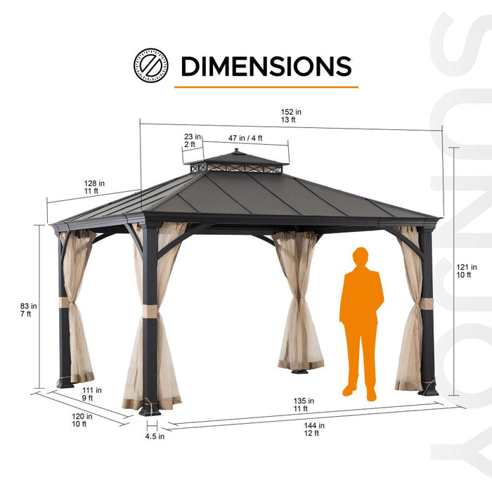 SUNJOY 11x13 Metal Gazebo with Aluminum Frame and Privacy Netting