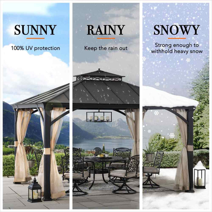 SUNJOY 11x13 Metal Gazebo with Aluminum Frame and Privacy Netting