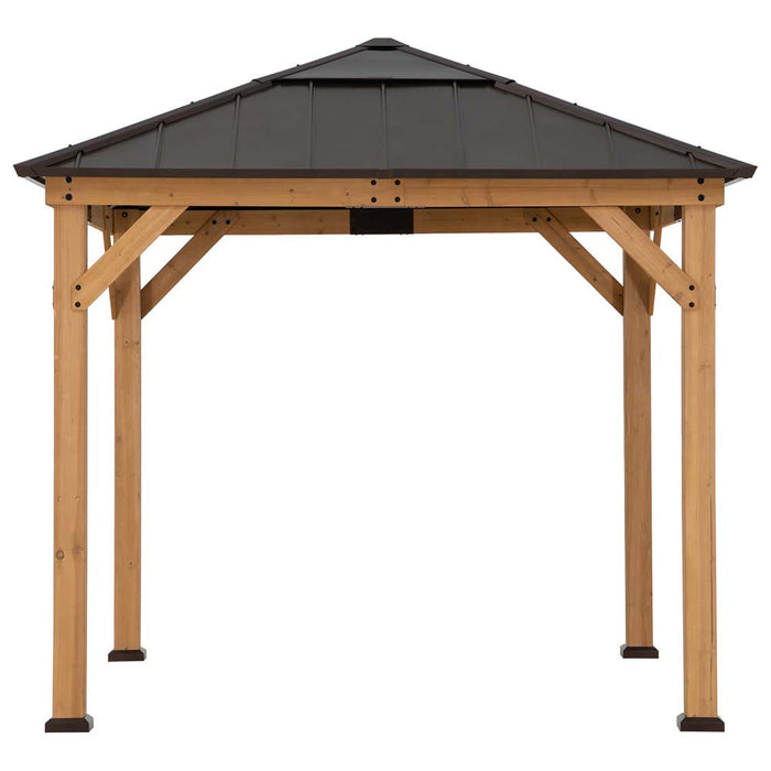 SUNJOY 9x9 Cedar Gazebo with Brown Metal Roof and Ceiling Hook