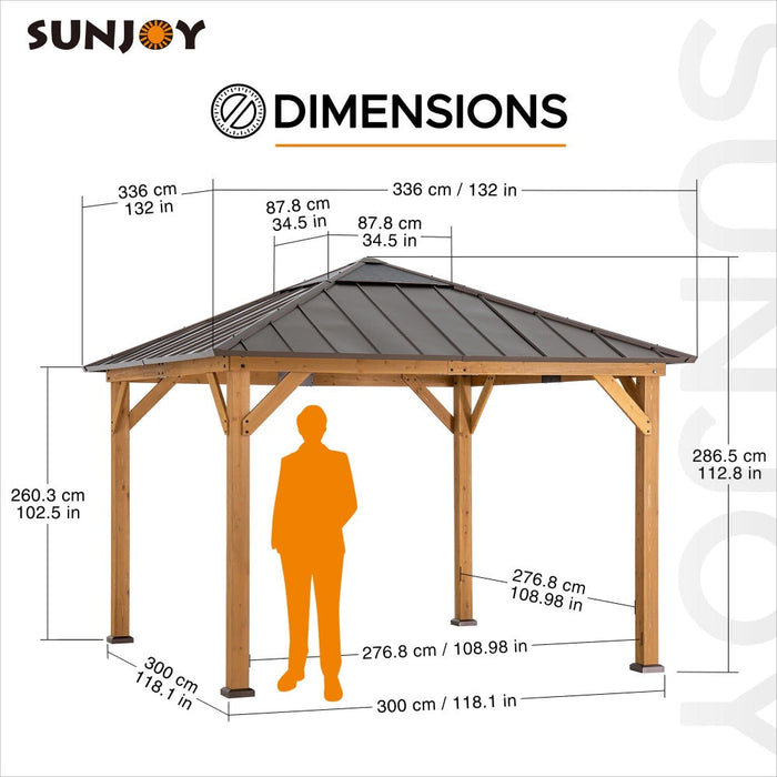 SUNJOY 11x11 Hip Roof Wooden Gazebo with Polycarbonate Skylight