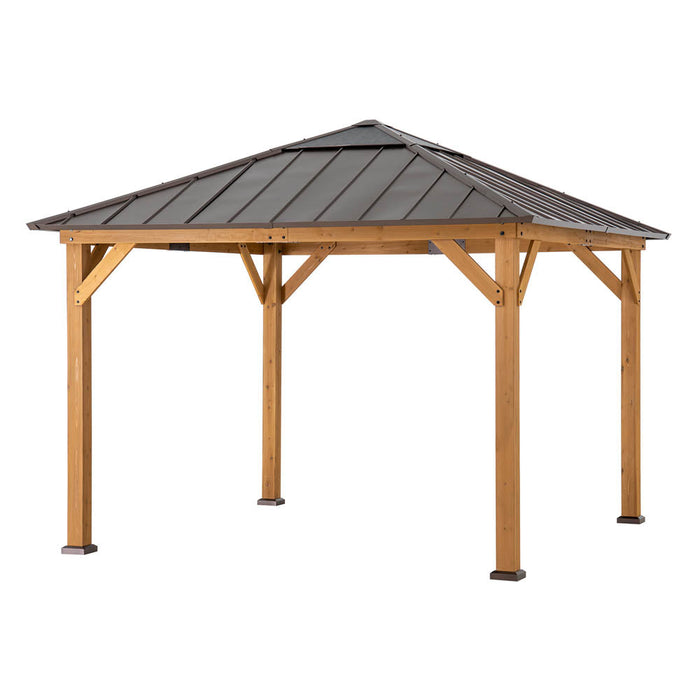 SUNJOY 11x11 Hip Roof Wooden Gazebo with Polycarbonate Skylight