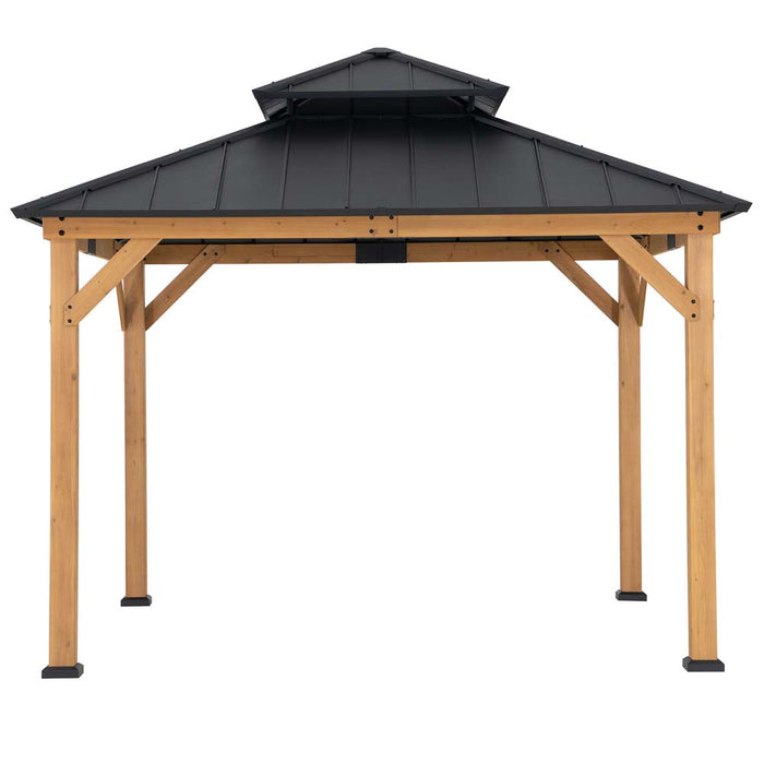 SUNJOY 11x11 Wooden Frame Backyard Hardtop Gazebo with Ceiling Hook