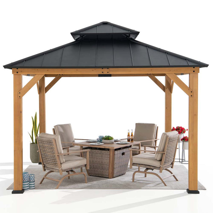 SUNJOY 11x11 Wooden Frame Backyard Hardtop Gazebo with Ceiling Hook