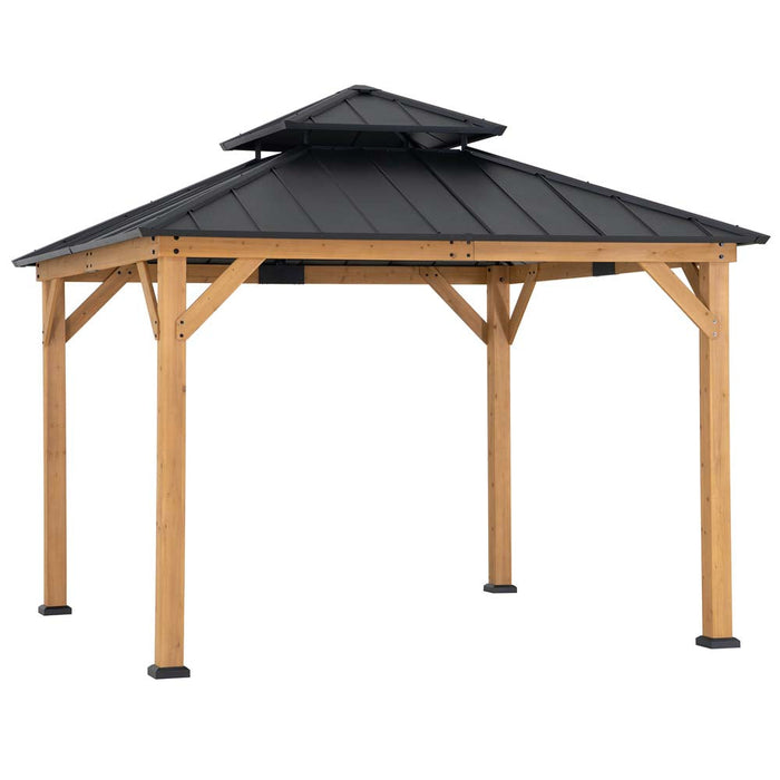 SUNJOY 11x11 Wooden Frame Backyard Hardtop Gazebo with Ceiling Hook