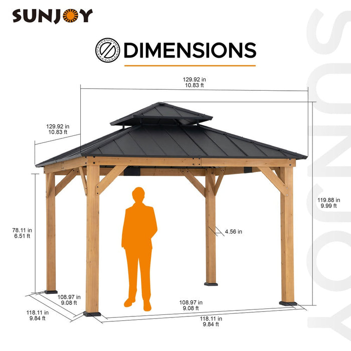 SUNJOY 11x11 Wooden Frame Backyard Hardtop Gazebo with Ceiling Hook