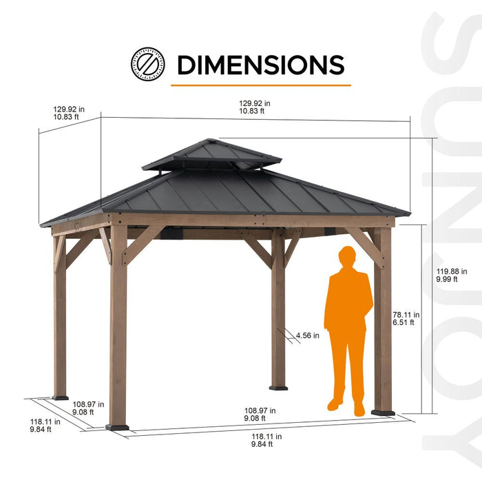 SUNJOY 11x11 Wooden Frame Backyard Hardtop Gazebo with Ceiling Hook